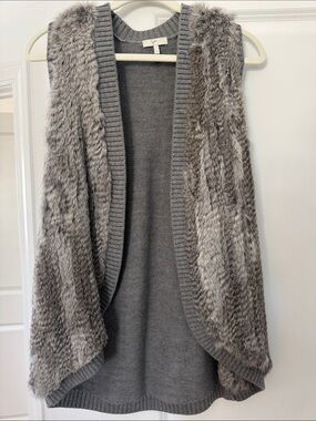 Joie Gray Fur-Trim Knit Vest